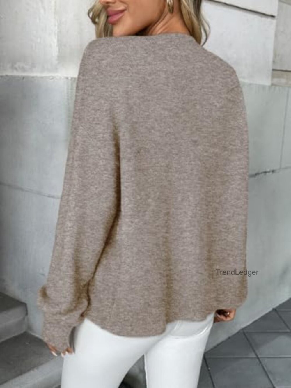 Womens Crew Neck Button Down Cardigan Sweater Fall Outfits - Picture 4 of 6